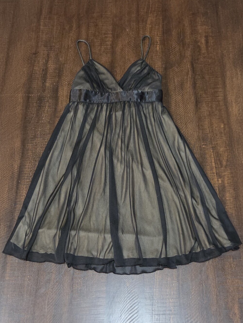 Sheer Black Y2K Babydoll Slip Dress with Satin Waist Tie